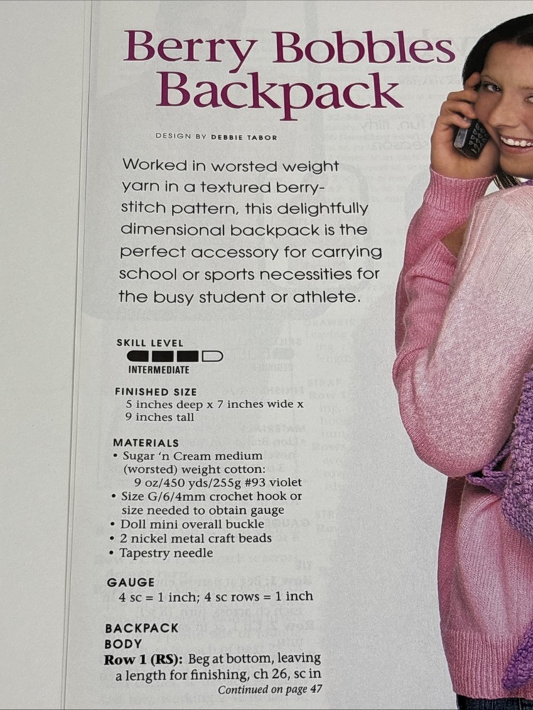 Berry Bobbles Backpack Crochet Pattern Pages From Magazine