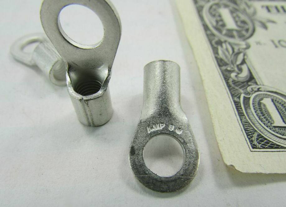 20 Amp Tyco Solid Copper Brazed Barrel Ring Terminals #8 AWG 1/4" Stud 2-33461-2