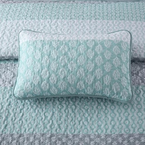 Quilt Set Size Boho Striped Bedspread Lightweight Soft Microfiber King Aqua