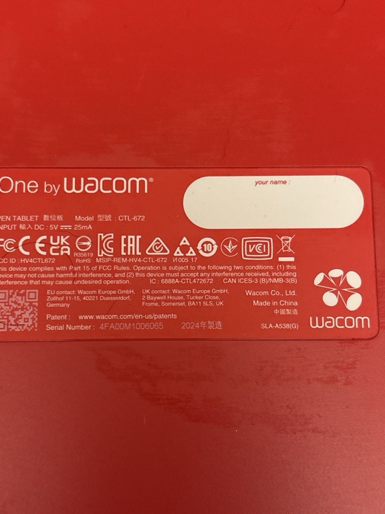 One by Wacom CTL-672 Graphic Drawing Tablet Only