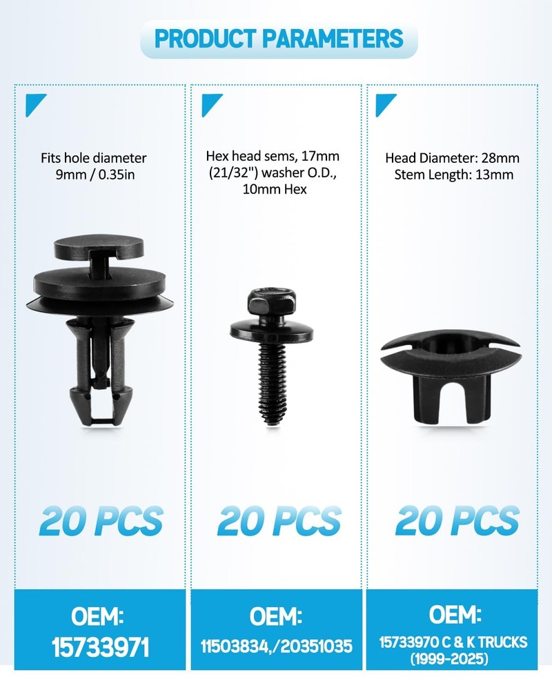 Bumper Retainer Clips 20 Sets Silverado