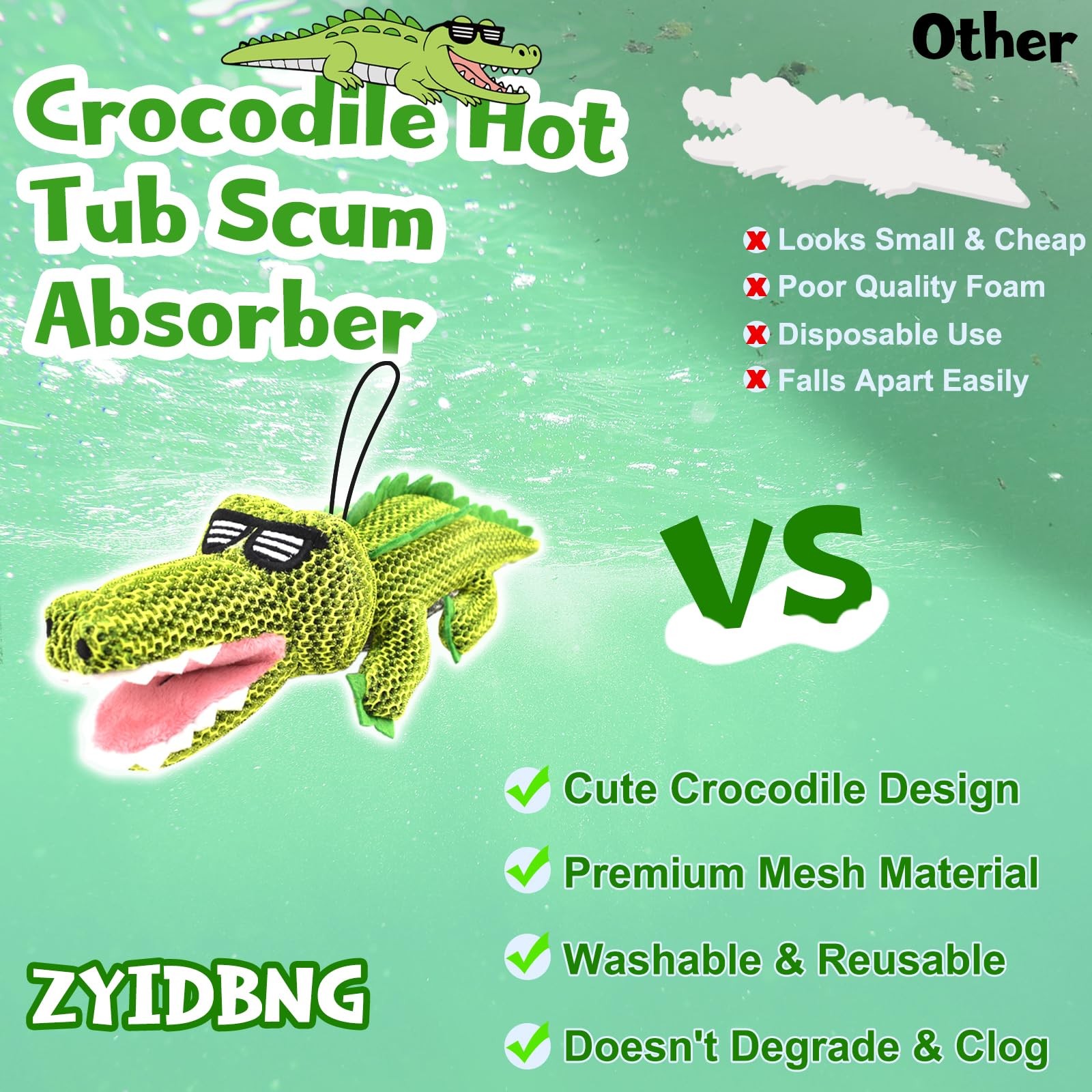 Hot Tub Scum Absorber Reusable Washable Sponge 2 Pack Accessories Crocodile Spa