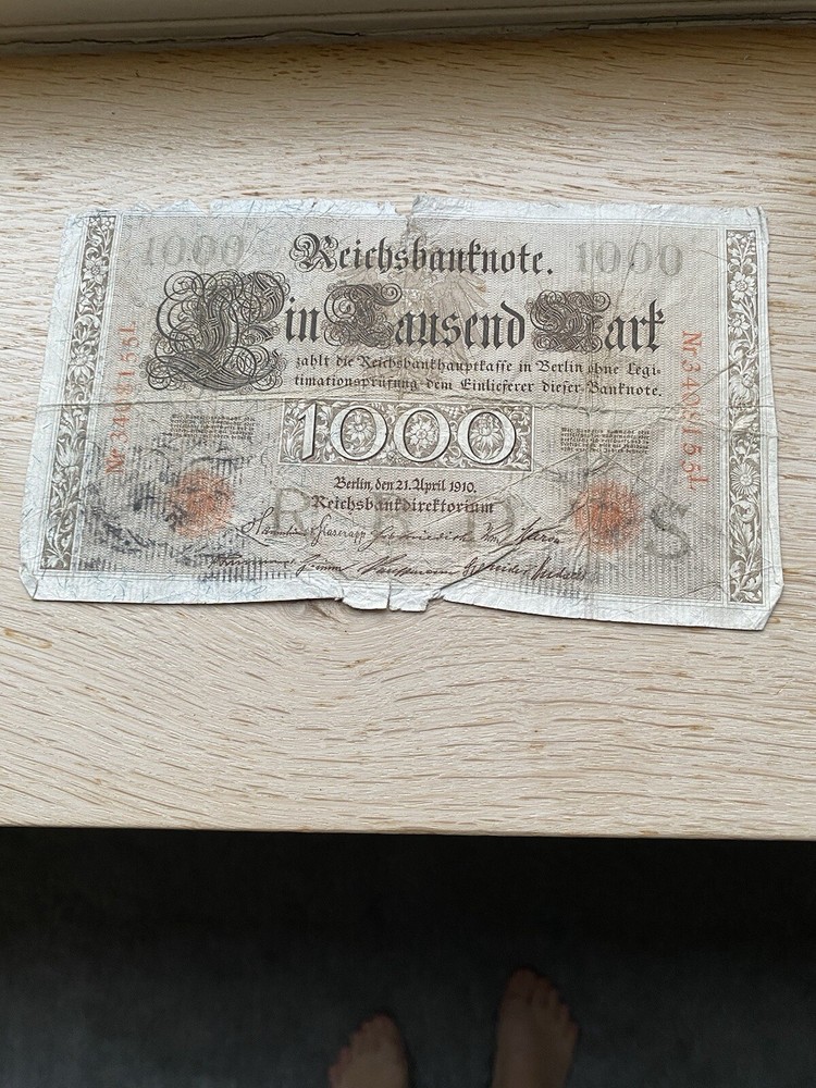 1910 Reichsbantnote 1000 Bank Note