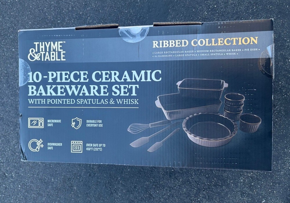 Thyme And Table 10-Piece Ceramic Bakeware Set, Black, New In Box