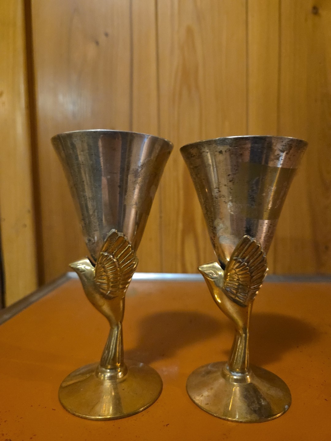 Vintage Pair Of Godinger Silver Plated Bird Shaped Brass Goblets Made In India