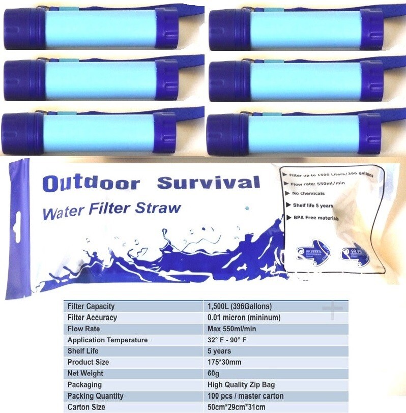 6 PC Personal Portable Water Filter Straw Filtration Purifier Outdoor Survival