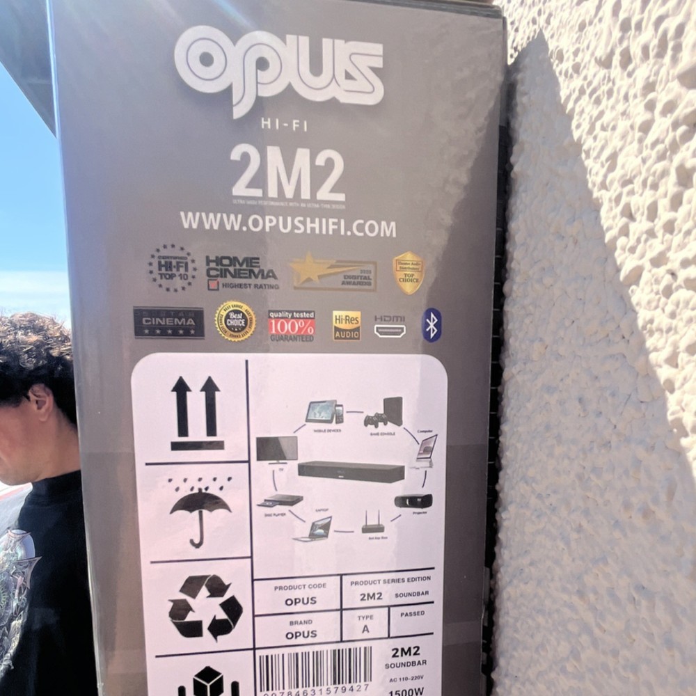 Opus 2M2 Rectangular Soundbar 1500W HDMI Bluetooth Hi-Res Audio Black Speaker