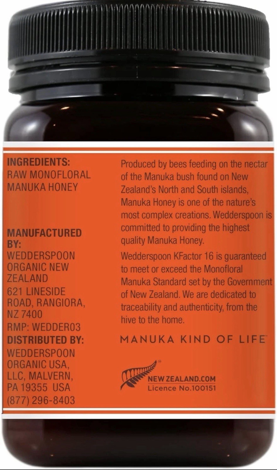 Wedderspoon, Raw Monofloral Manuka Honey, KFactor 16, 8.8 oz (250g) BB MAR 2028+