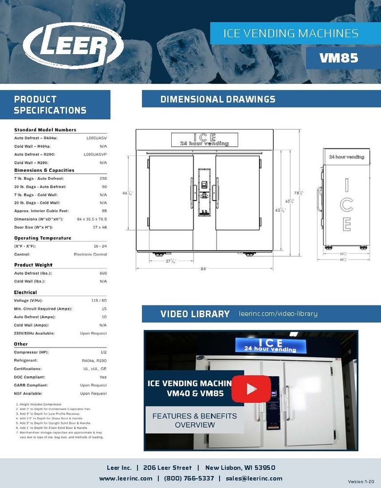 Leer Ice Vending Machine Model 85