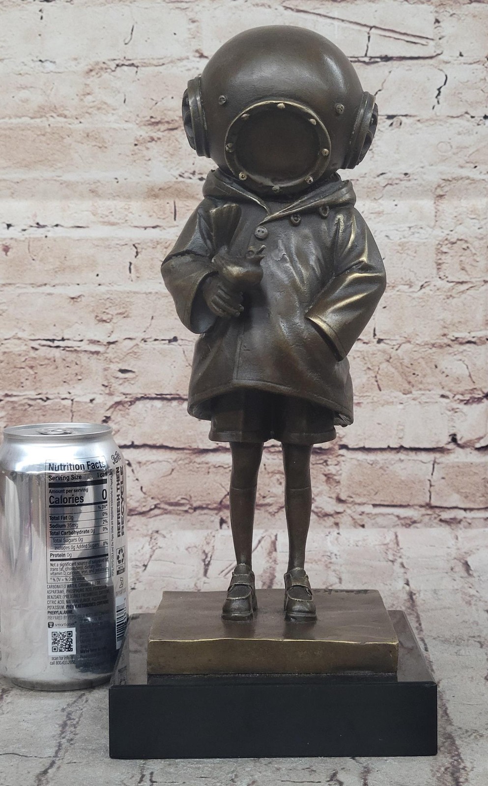 Space Girl and Bird after Banksy - Bronze Sculpture Statue on Marble Base