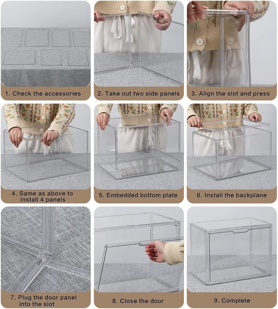 Clear Stackable Acrylic Storage Bins with Magnetic Lid - Dustproof & Elegant
