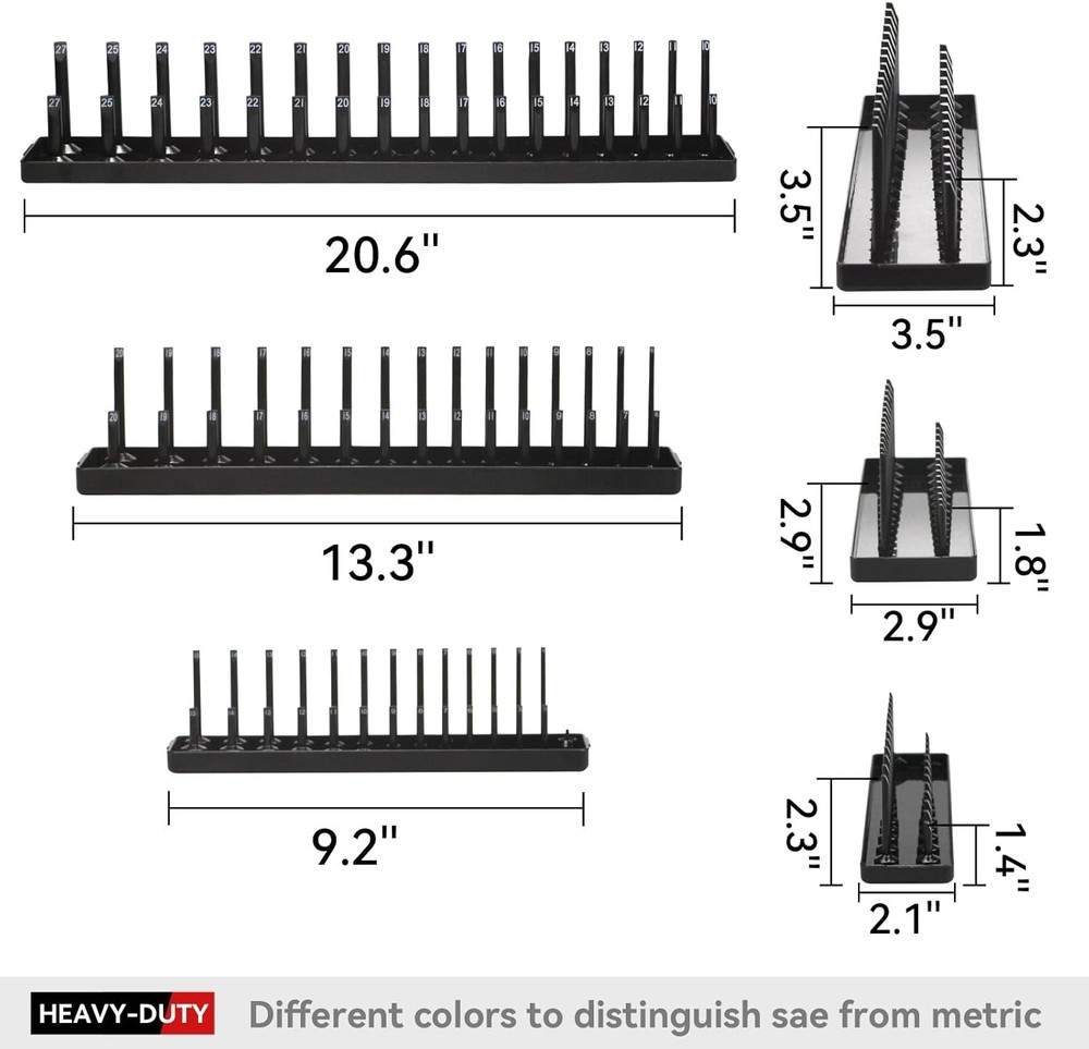 Comprehensive Socket Organizer Tray Set, 6PCS SAE & Metric