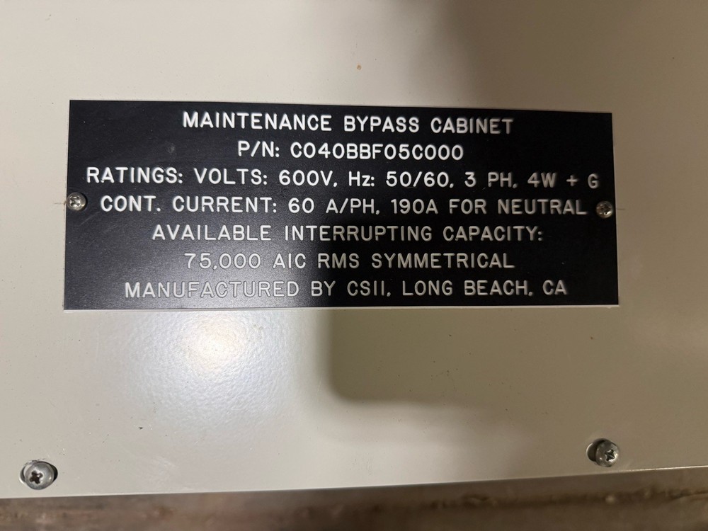 CSII Maintenance Bypass Cabinet 600V 3PH