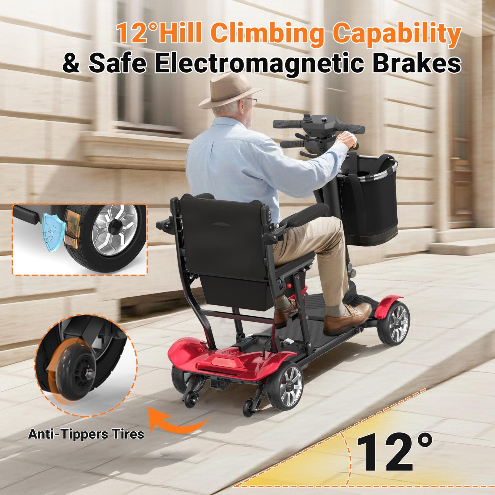 Lightweight 39lbs Foldable 4-Wheel Mobility Scooter for Adults, Airline Approved