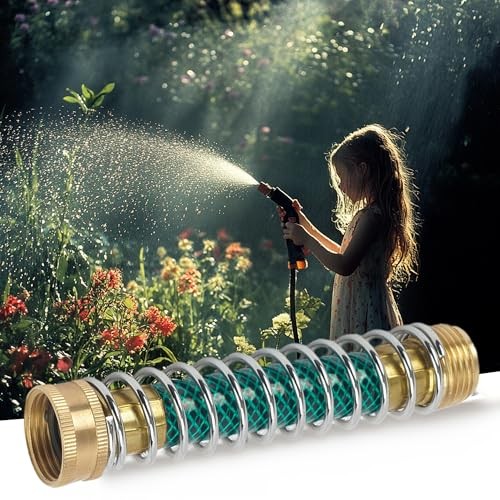 Garden Hose Protector, Brass Hose Extension Adapter with Coil Spring, 2 Pack