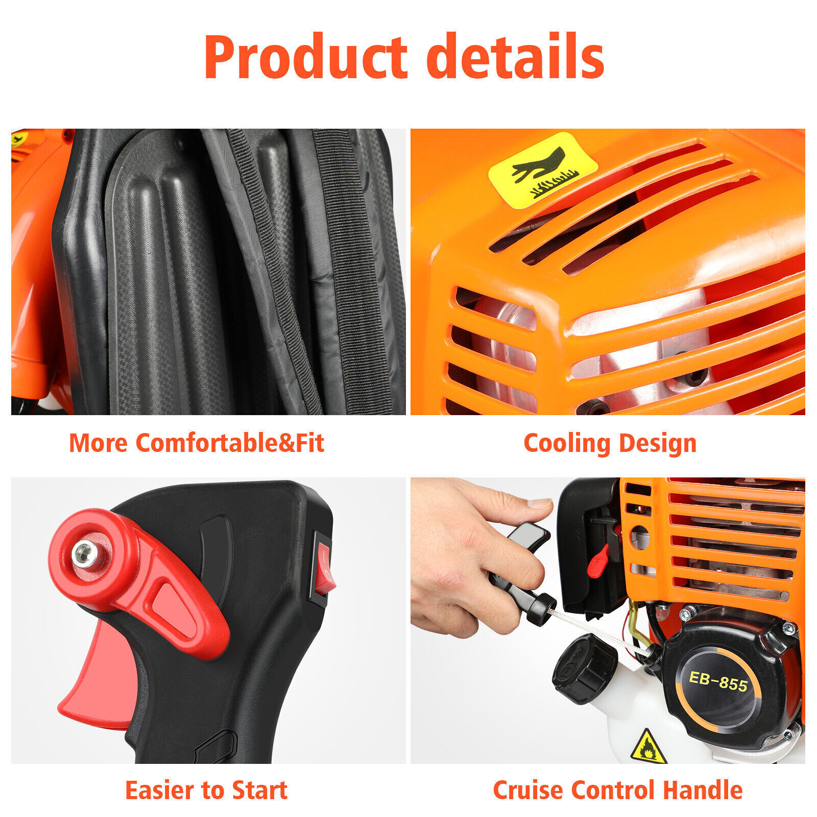 Backpack Leaf Blower Gas Powered Snow Blower 665 CFM 43CC 2-Stroke Engine 3HP