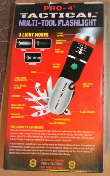 PRO-4 TACTICAL MULTI-TOOL FLASHLIGHT. NEW IN BOX.