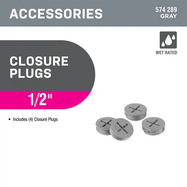 1/2 in. Metallic Weatherproof Box Closure Plug Gray (4-Pack) - Durable, Secure