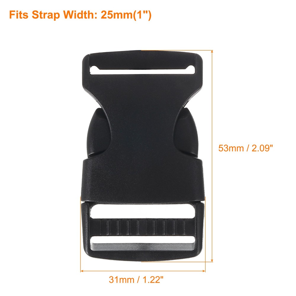4Pcs 1" Plastic Dual Adjustable Side Release Buckle for Backpack Strap Black