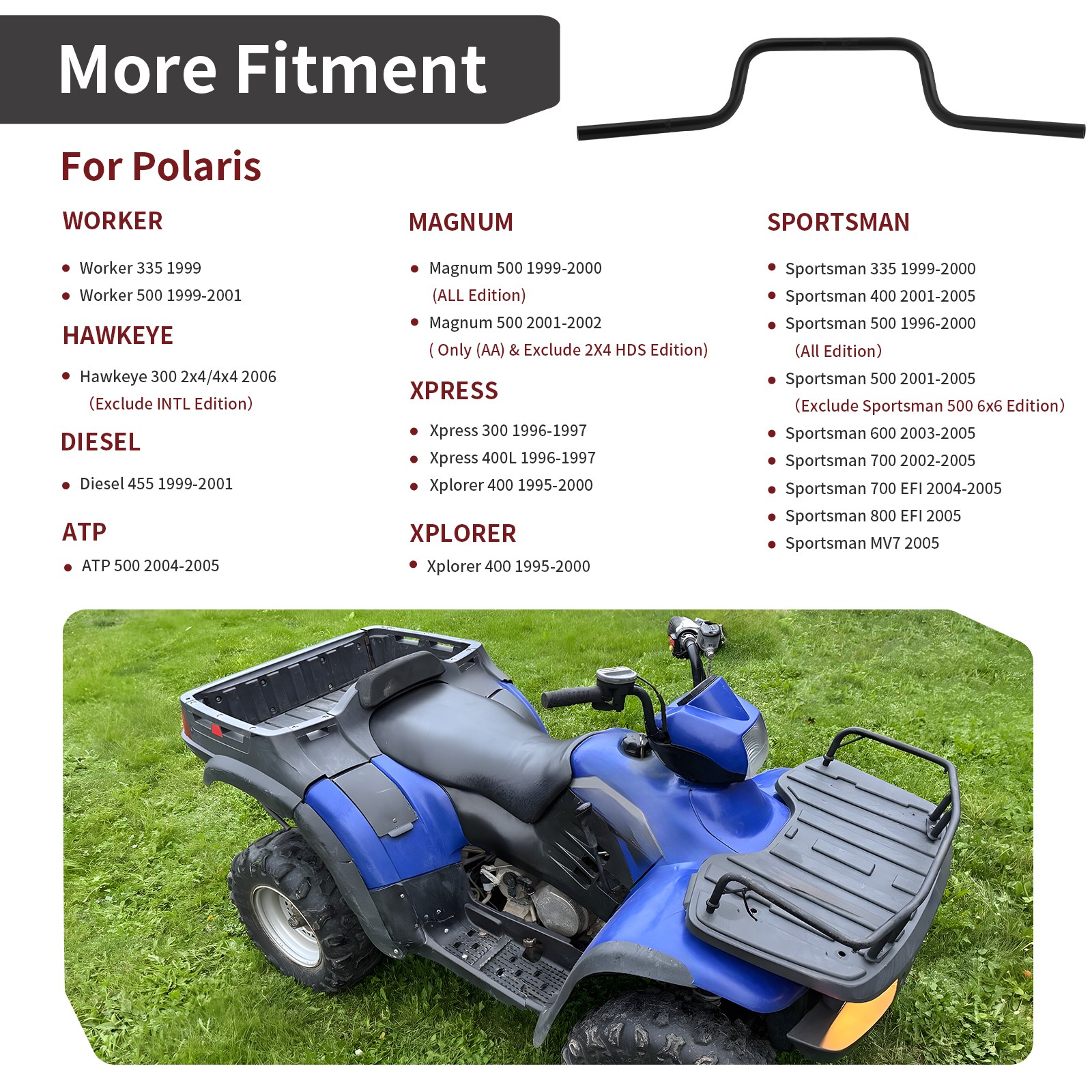 Heavy Duty Handlebar For Polaris Sportsman 335 400 500 600 700 800 MV7 1996-2005