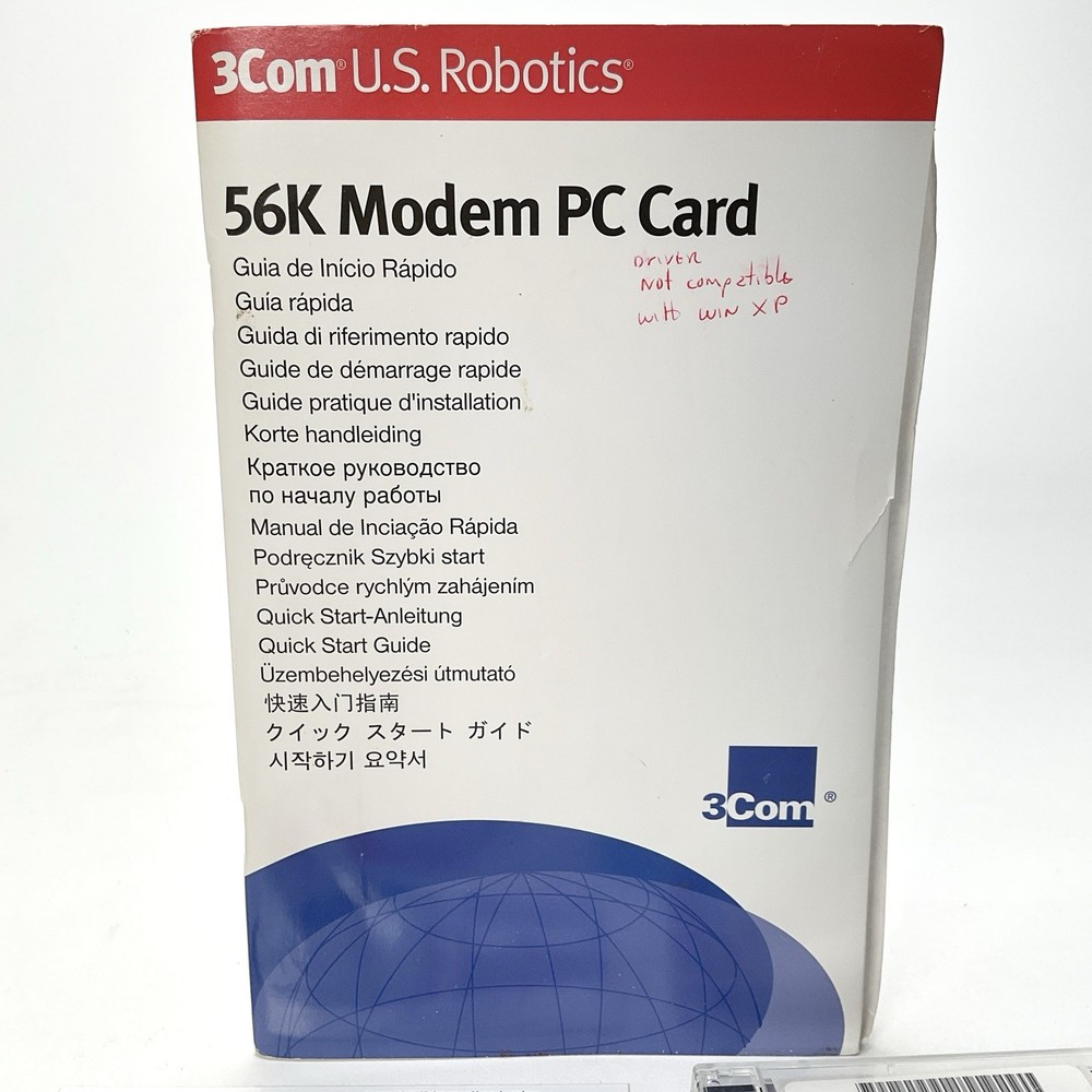 3Com U.S. Robotics 56K Modem PC Card 3056 3Com USR XJ Vintage Computing