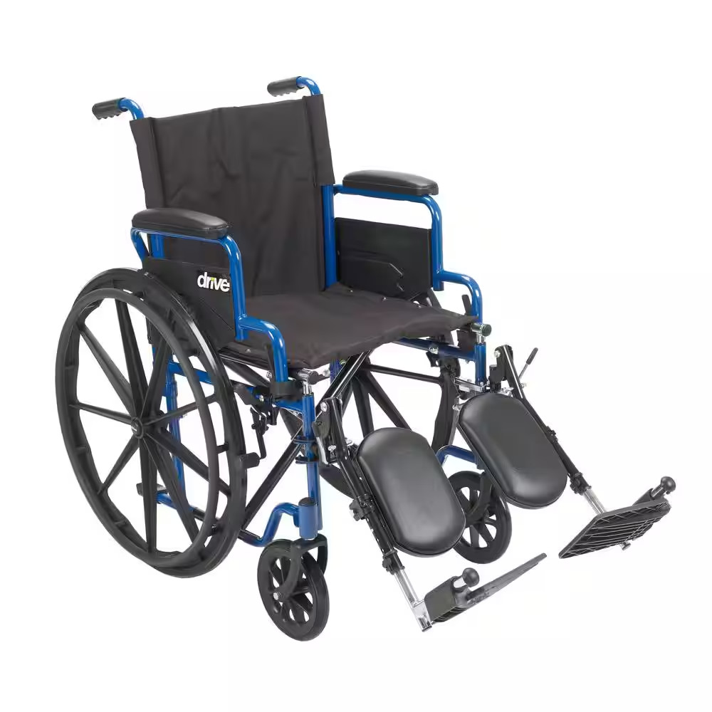 Drive Medical Wheelchair blue stripes with foldable desk arm + 20" seat + footre