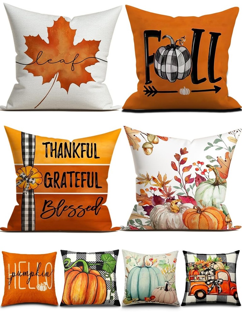 Fall Decorations Flowers Pumpkins Maple Leaf Pillow Covers Gift 4PCS 18''x18''