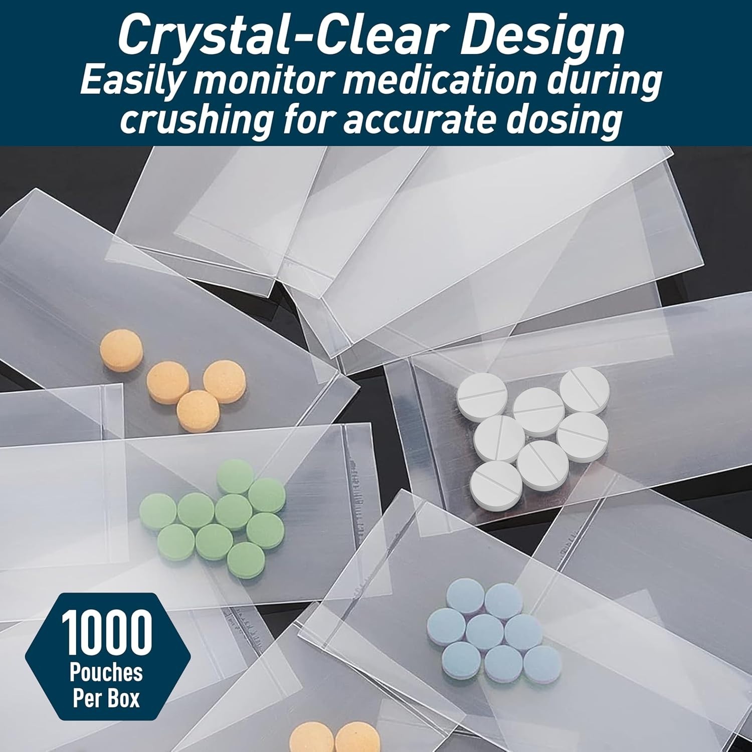 MED PRIDE Pill Crusher Pouches Disposable Medication Crushing Bags Clear 1000ct