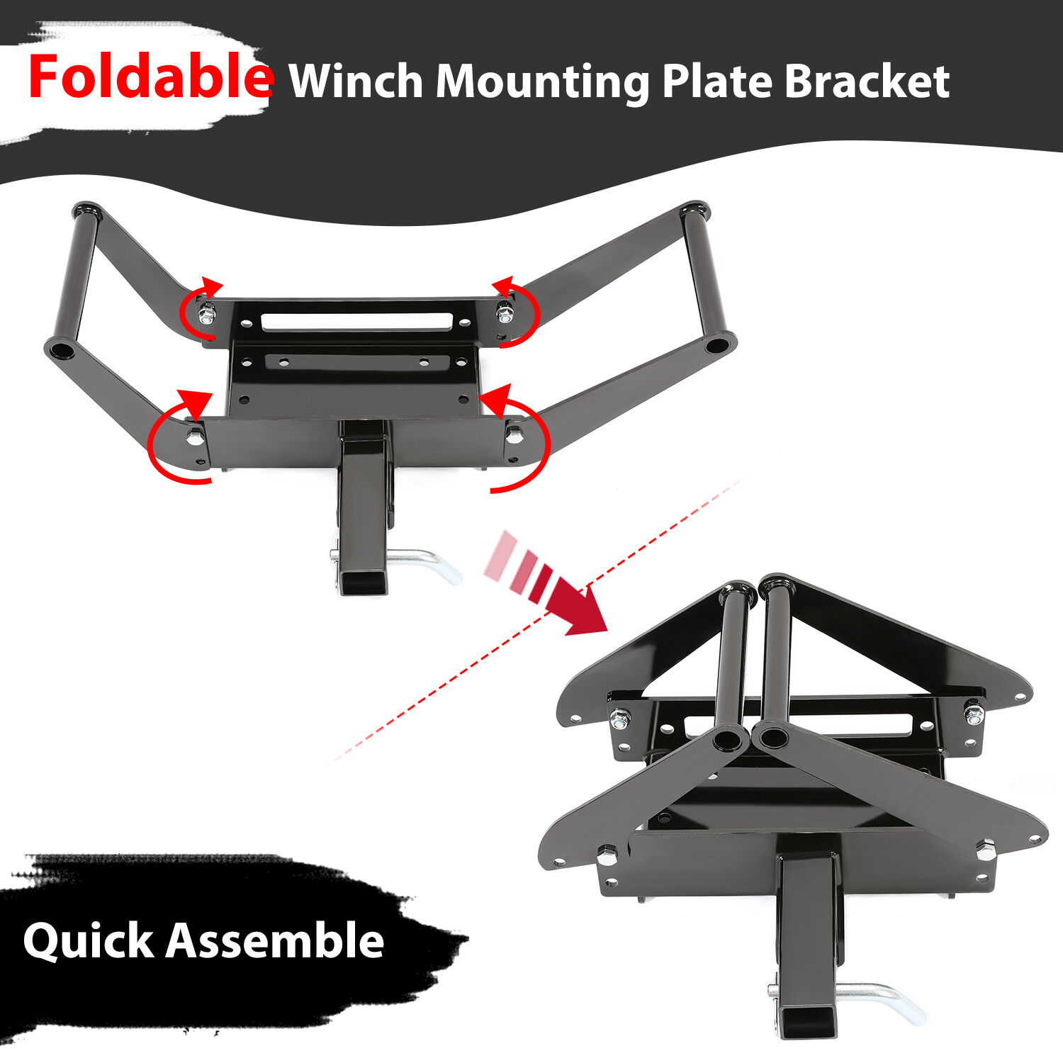 Foldable Winch Mounting Plate Cradle Mount For 2'' Hitch Receiver 4WD SUV Truck