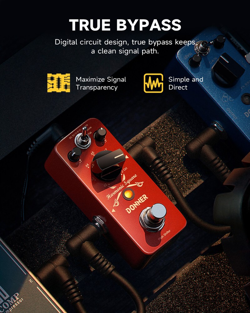 ⚔️ Donner Octave Harmonic Square Guitar Effects Pedal 7 Shift Type 3 Tone 2 Knob
