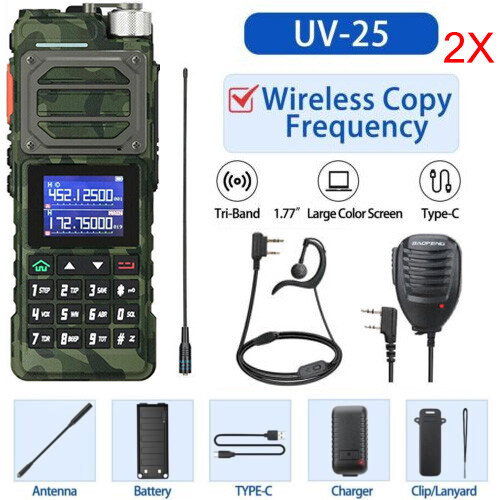 Baofeng 2Pack UV-25 Walkie Talkie Long Range Tri-power Two Way Ham Radios Kit US