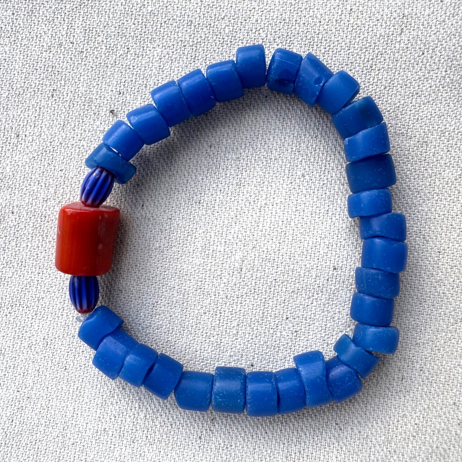 Beaded Bracelet Vintage Segi and chevron glass beads coral Egbe Yemoja