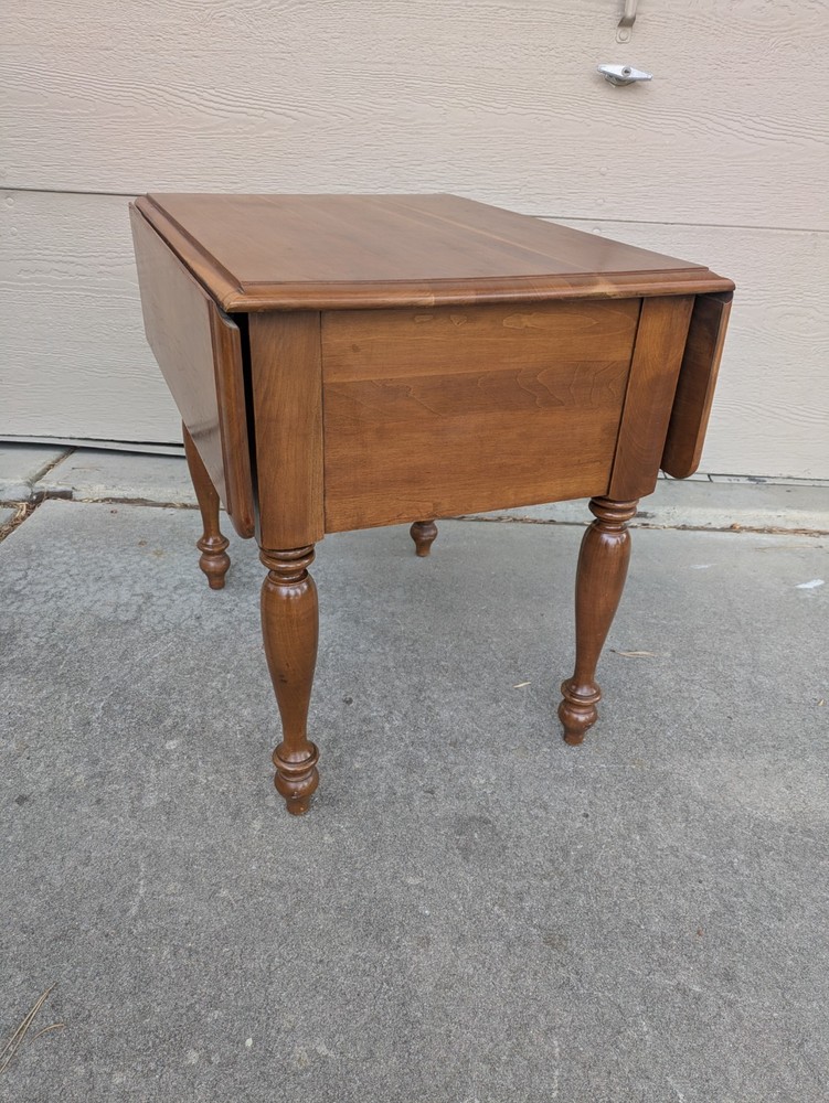 Vintage Rustic Country Colonial Solid Cherry Wood Drop Leaf 2-Drawer End Table A