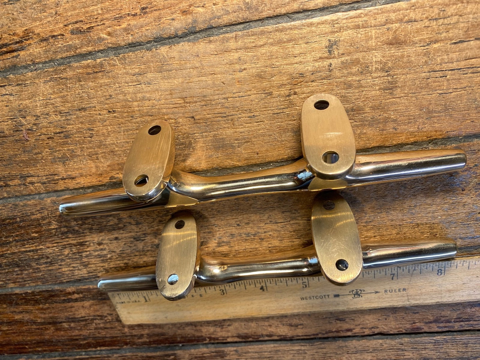 Pair Vintage Polished Bronze 8" Herreshoff Style Cleats, Drawer/Door Handles