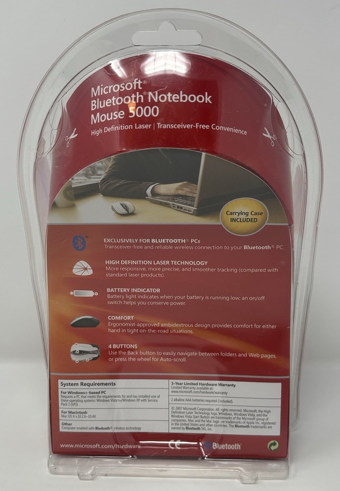 Microsoft Bluetooth Notebook Mouse 5000 - Black For Windows & Mac/New