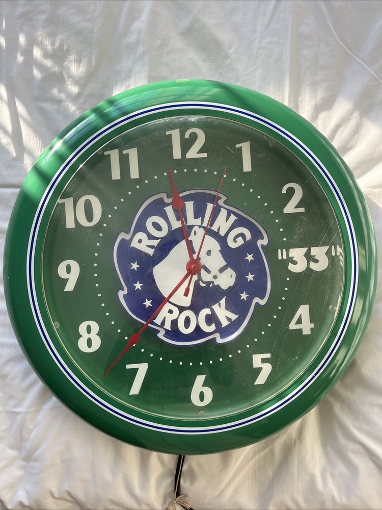 vintage rolling rock bar clock