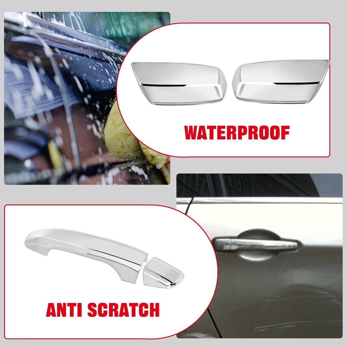 For Chevy Silverado 1500 14-19 Chrome Door Handle+Mirror+Tailgate Cover+Cam Hole