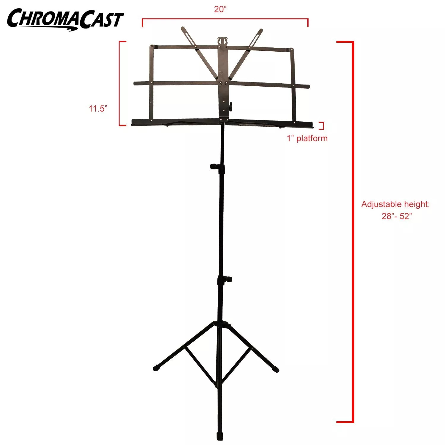 ChromaCast Folding Metal Music Stand w Carry Bag Adjustable Height Tripod Base