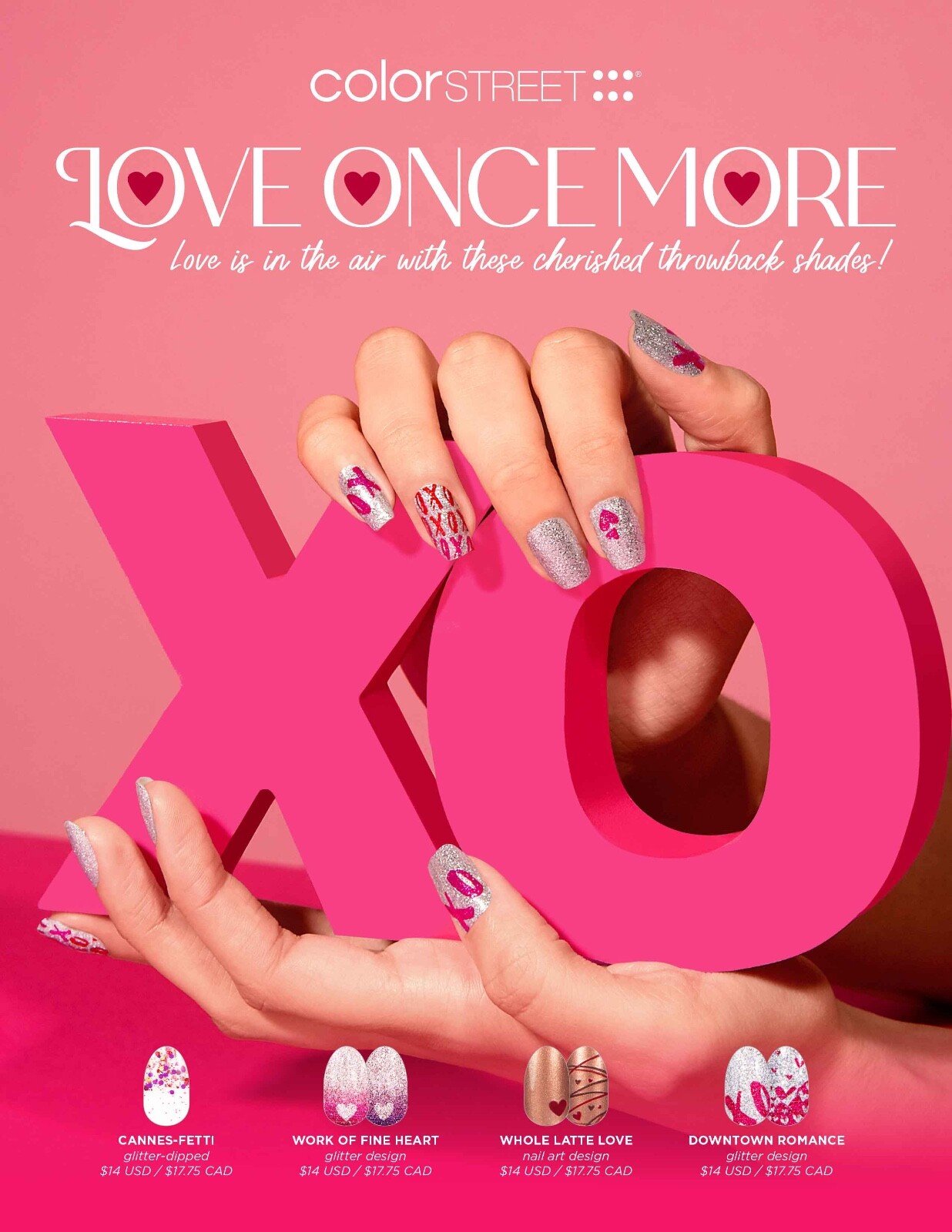 ❤️🦄 *COLOR STREET* Red Pinks Silver glitter valentine heart nail strips NEW HTF