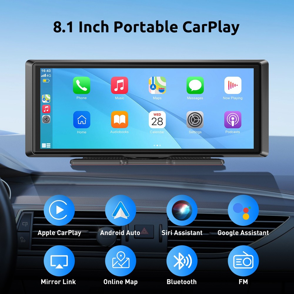 2025 Wireless Carplay Android Auto Screen for Car 8.1" IPS Portable Touch Screen
