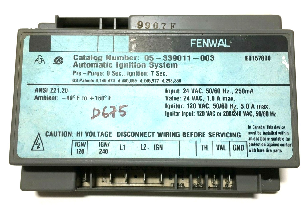 FENWAL 05-339011-003 Automatic Ignition Control Module used #D675