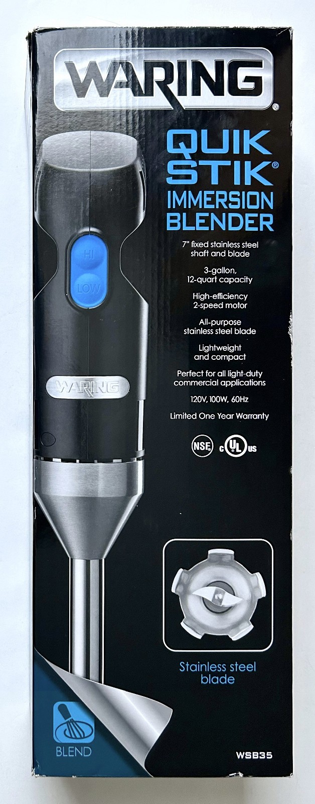 NEW Waring Commercial Pro Restaurant Quik Stik Immersion Hand Held Blender WSB35