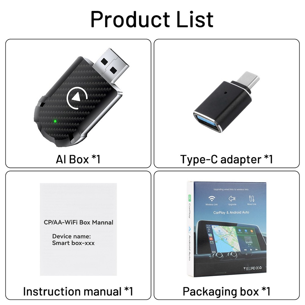 2025 Upgrade Wireless Android Auto Adapter Wireless CarPlay Adapter -Plug & Play