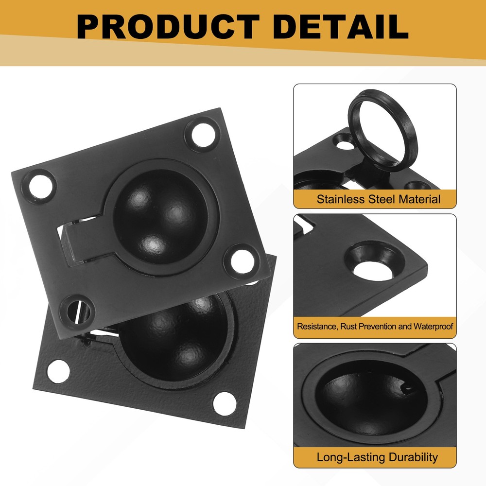 Flush Ring Pull, 1.97 x 1.57 Inch Square Recessed Door Pulls, Black