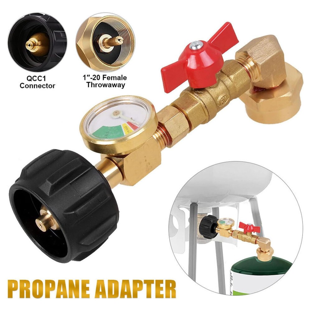 Safe Propane Refill Adapter, 90-Deg Design, QCC1 Connection, Solid Brass