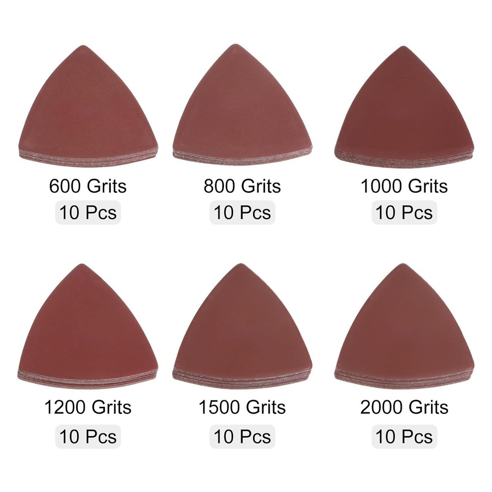 60pcs Triangular Hook & Loop Sandpapers 600/800/1000/1200/1500/2000 Grits 3-1...