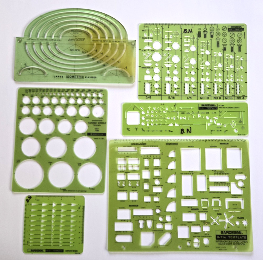 6 RapiDesign & Staedtler Drafting Templates Isometric Ellipses Interior Plumbing
