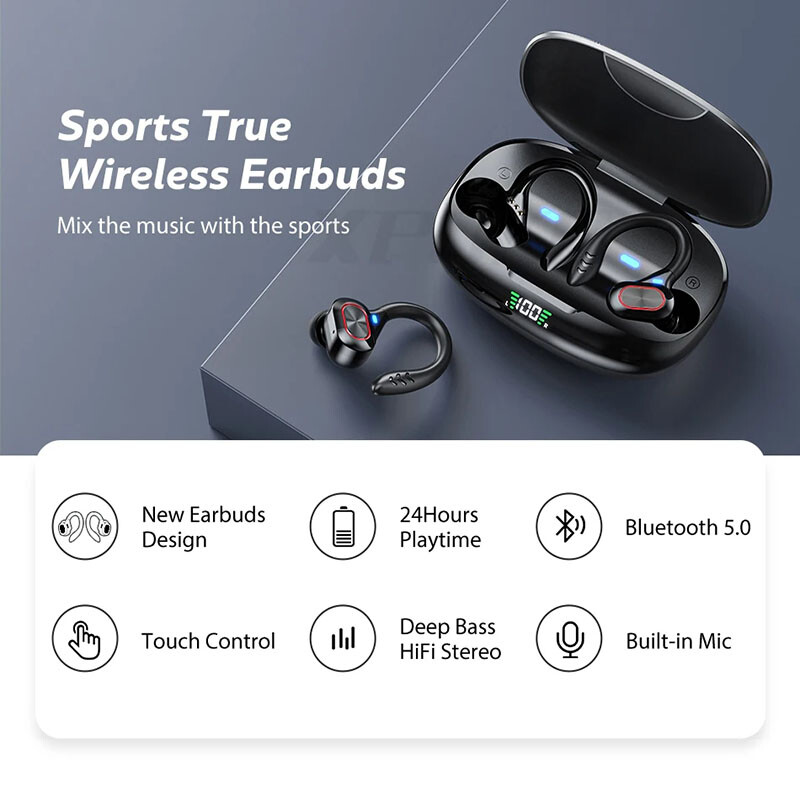Bluetooth 5.0 Ear hook Wireless Headset Headphones for iPhone Samsung Android