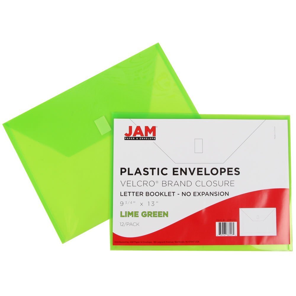 Assorted Colors Plastic Envelopes with Hook & Loop Closure 6-Pack