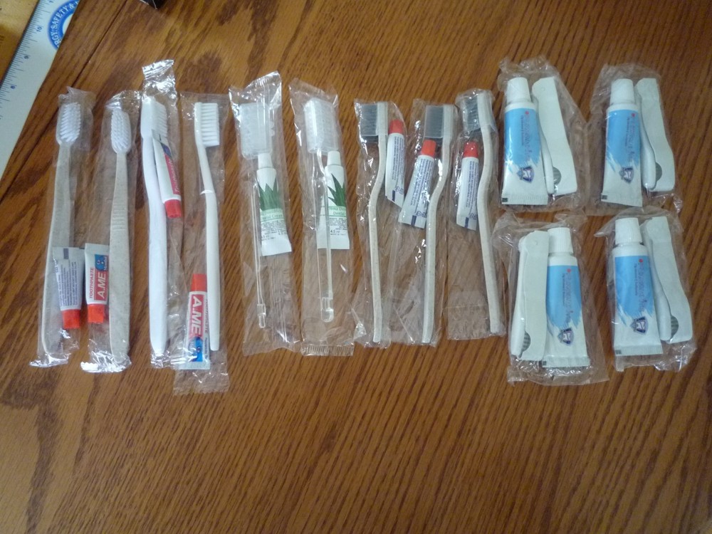 13 Assorted Travel Disposable Toothbrushes & Toothpaste Some Covers & Foldable